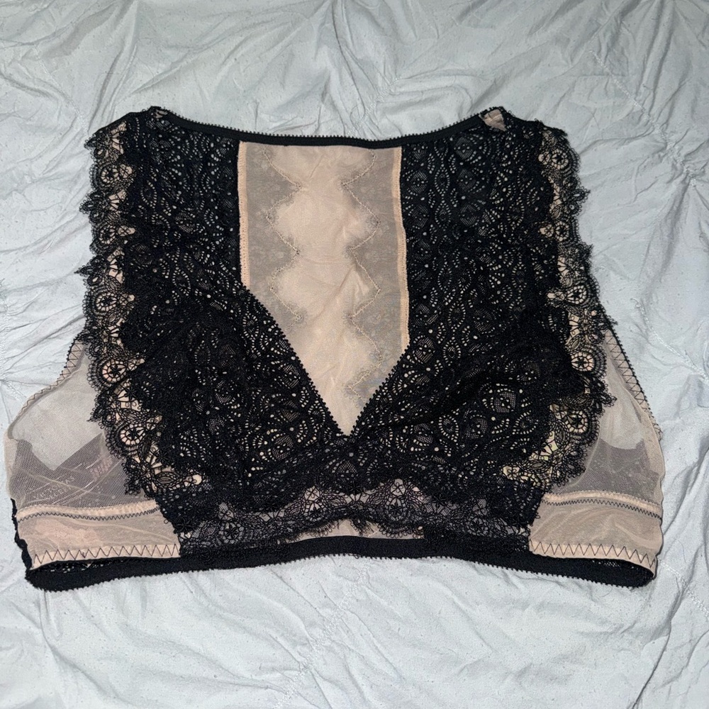 Victoria's Secret Black Lace Bralette with Nude Underlay